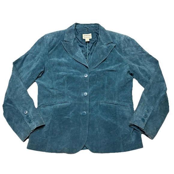 St. John's Bay Jackets & Blazers - Vintage St Johns Bay Suede Jacket Womens L Blue Teal Blazer Button Front Coat